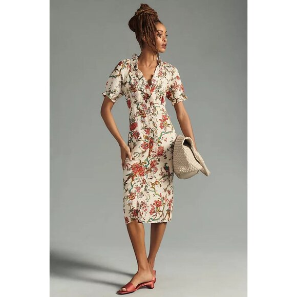 Anthropologie Floral Button Down Midi Dress - Picture 1 of 11
